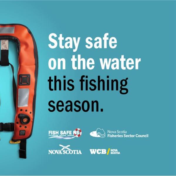 A floating device on water with the message "Stay Safe on the Water This Fishing Season."